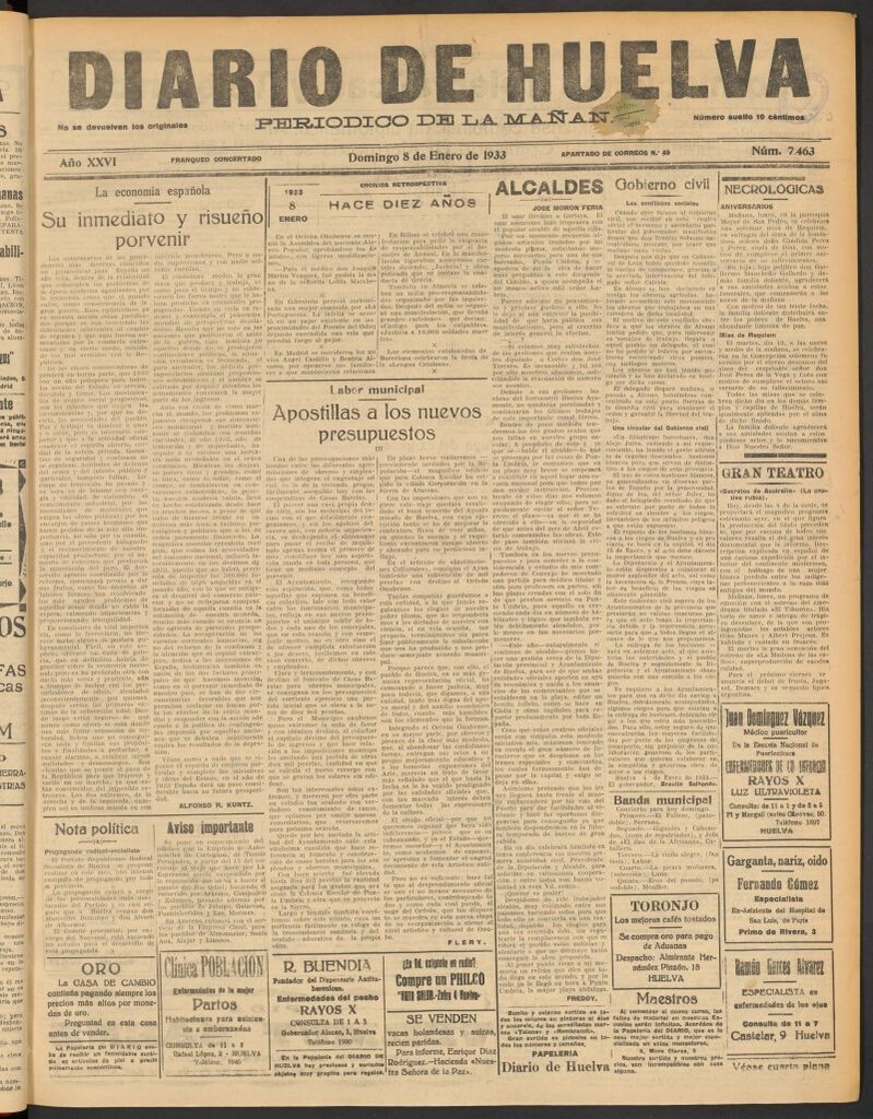 Miniatura de Diario de Huelva : periódico independiente del 8 de enero de 1933