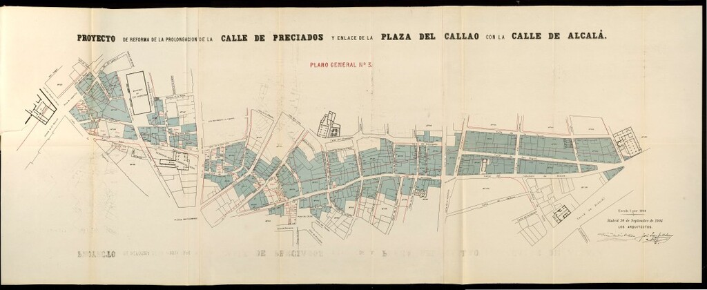 Miniatura de Plano de expropiaciones del proyecto de reforma de la prolongación de la calle de Preciados y enlace de la plaza del Callao con la calle de Alcalá