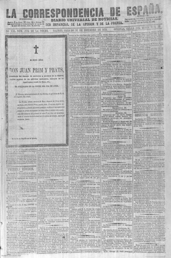 Miniatura de Noticia de la muerte del General Prim
