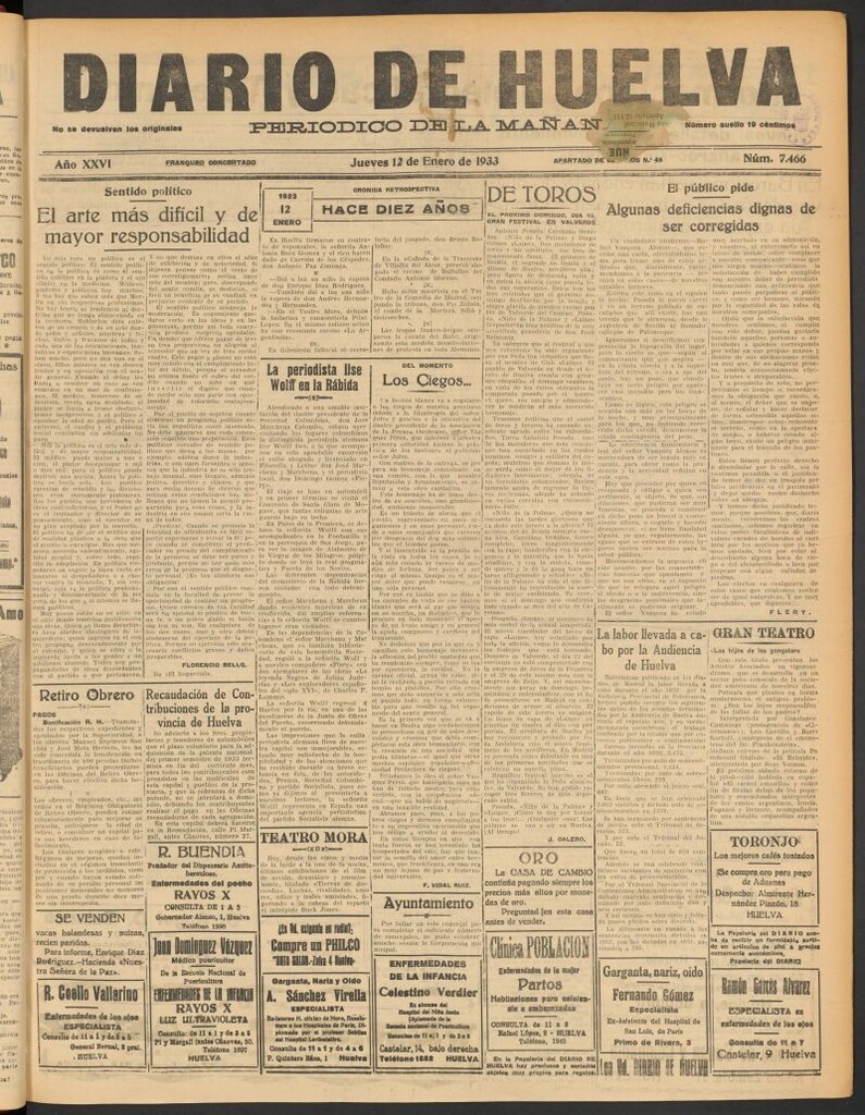 Miniatura de Diario de Huelva : periódico independiente del 12 de enero de 1933