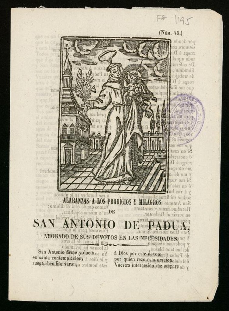 Miniatura de Alabanzas a los prodigios y milagros de San Antonio de Padua abogado de sus devotos en las necesidades