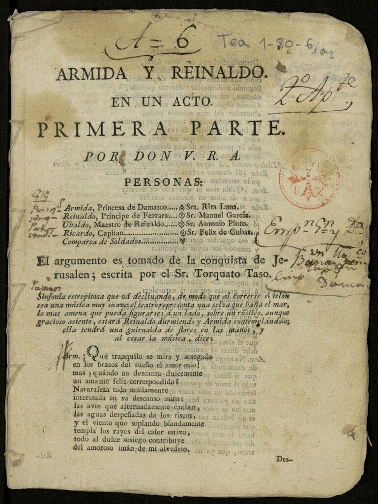 Miniatura de Armida y Reinaldo. Primera parte