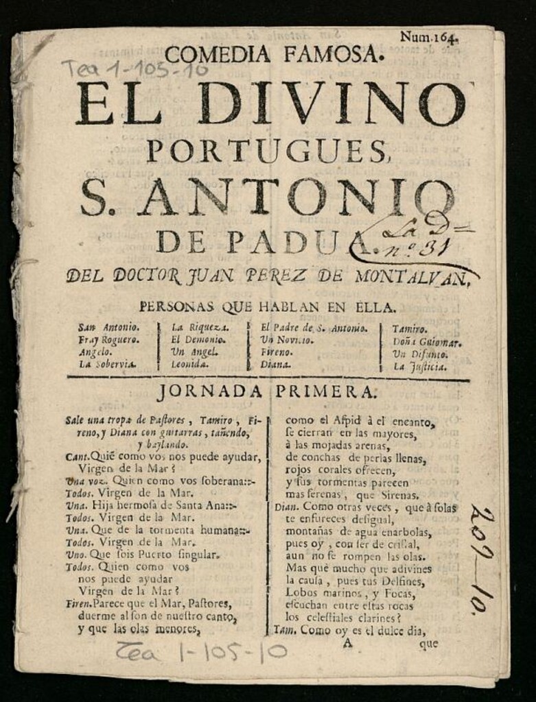 Miniatura de Comedia famosa. El divino portugués San Antonio de Padua