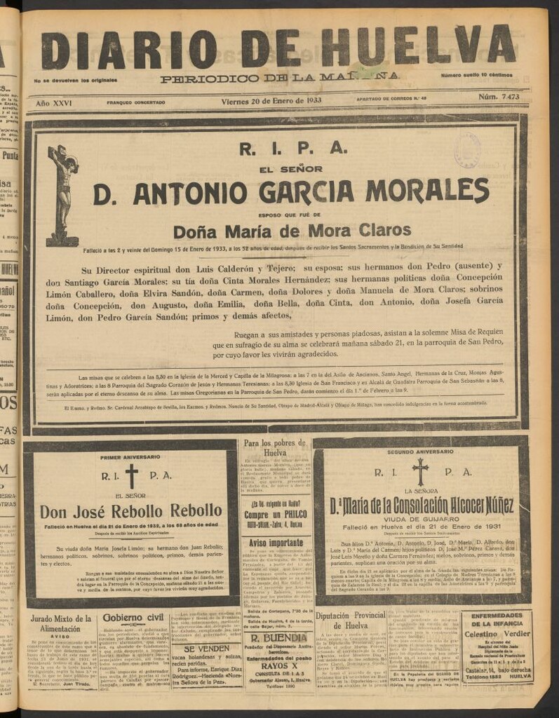 Miniatura de Diario de Huelva : periódico independiente del 20 de enero de 1933
