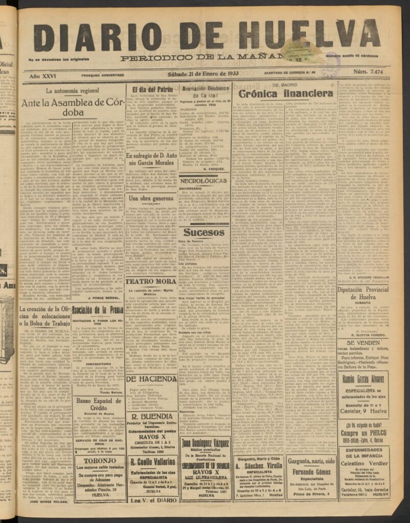 Miniatura de Diario de Huelva : periódico independiente del 21 de enero de 1933
