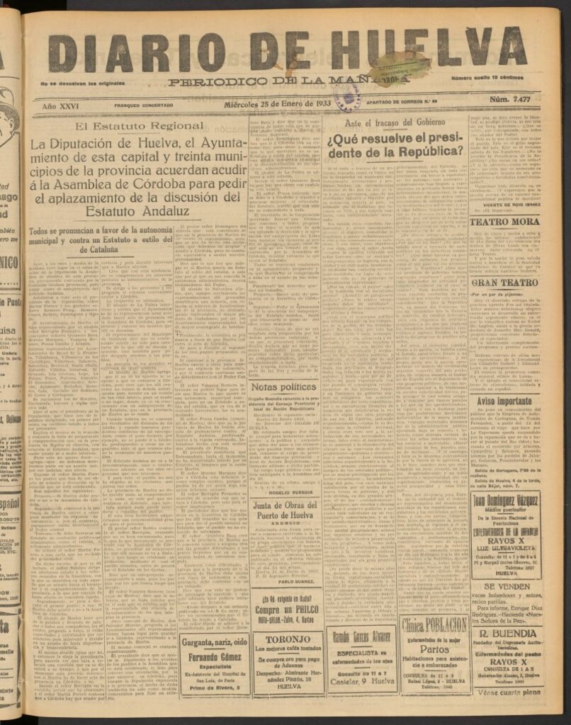 Miniatura de Diario de Huelva : periódico independiente del 25 de enero de 1933