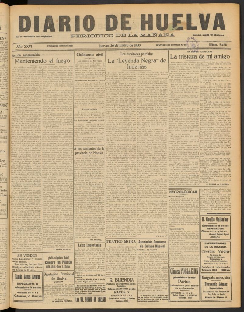 Miniatura de Diario de Huelva : periódico independiente del 26 de enero de 1933