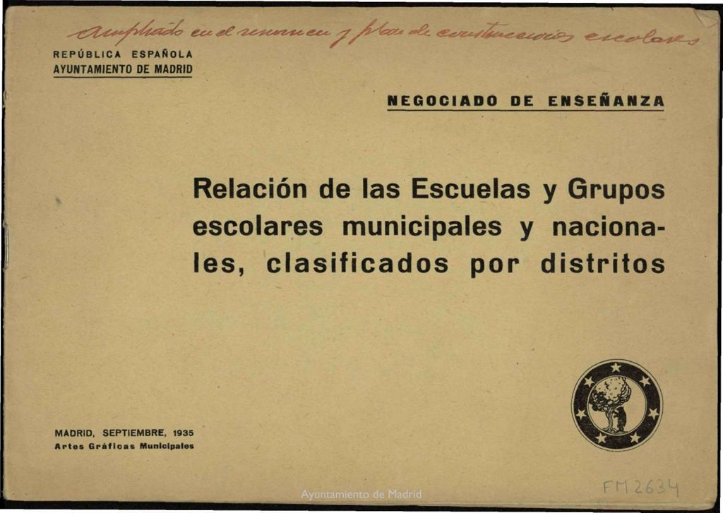 Miniatura de Relación de las escuelas y grupos escolares municipales y nacionales, clasificados por distritos