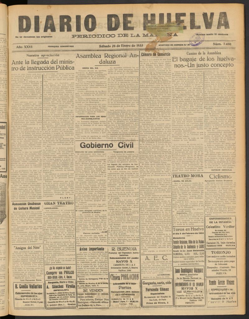 Miniatura de Diario de Huelva : periódico independiente del 28 de enero de 1933