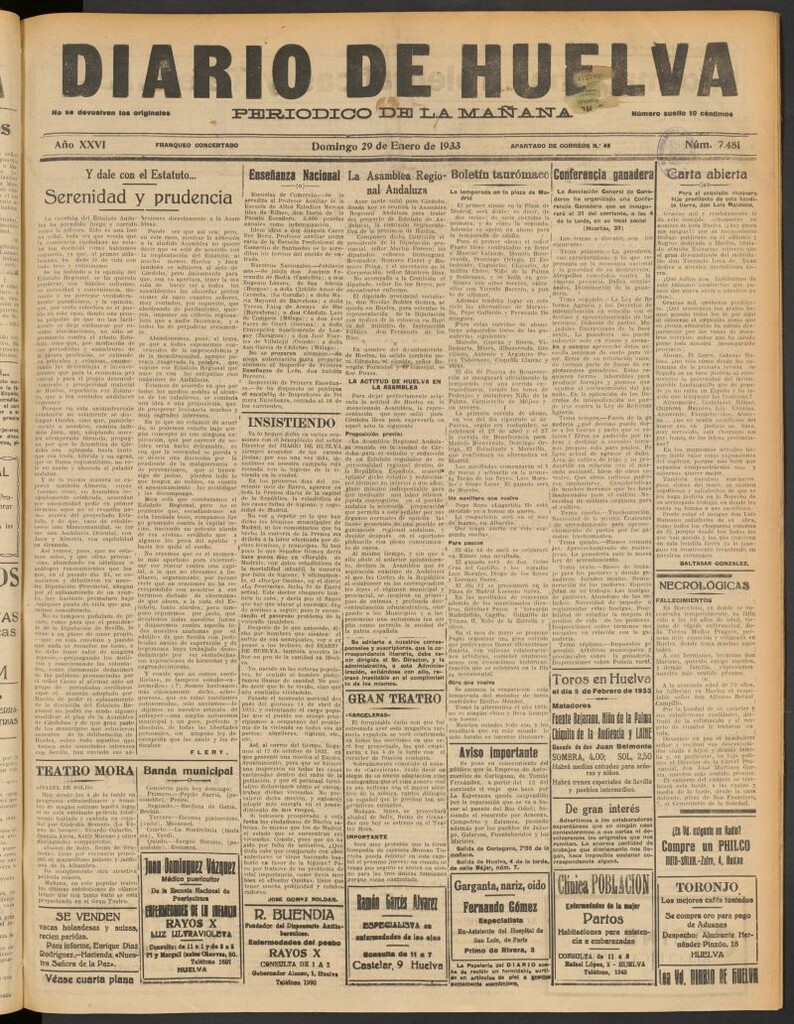 Miniatura de Diario de Huelva : periódico independiente del 29 de enero de 1933