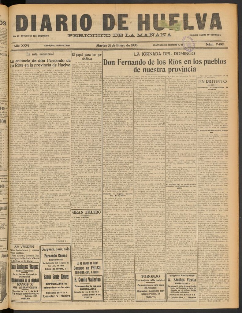 Miniatura de Diario de Huelva : periódico independiente del 31 de enero de 1933