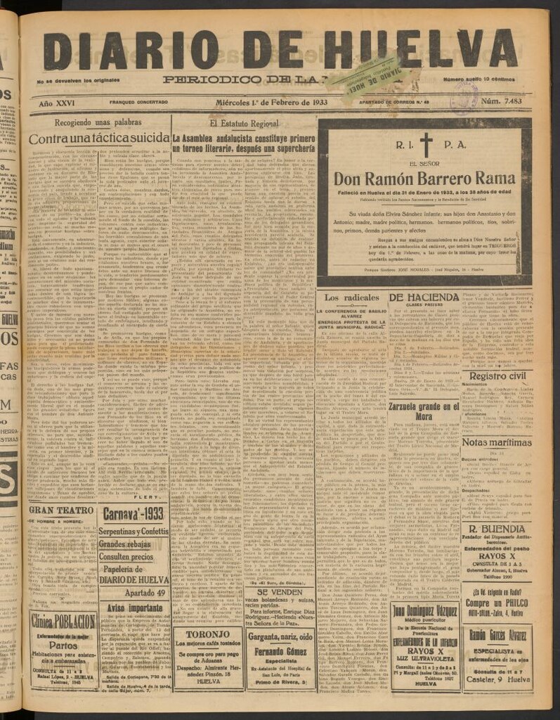 Miniatura de Diario de Huelva : periódico independiente del 1 de febrero de 1933