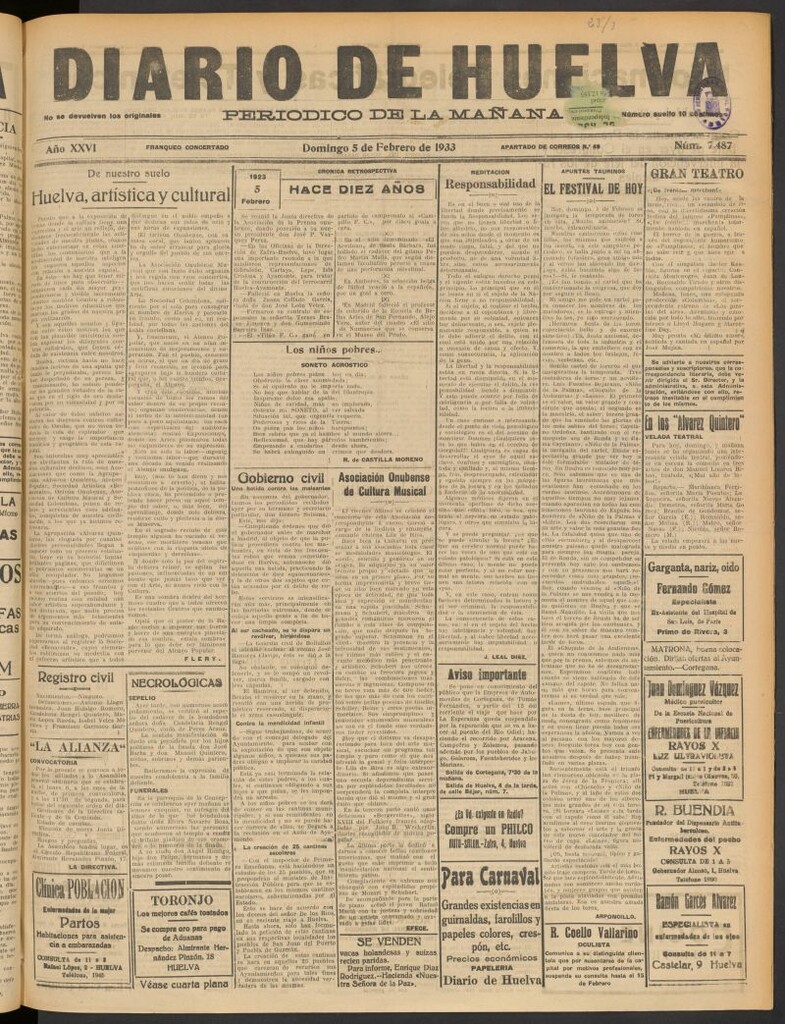 Miniatura de Diario de Huelva : periódico independiente del 5 de febrero de 1933