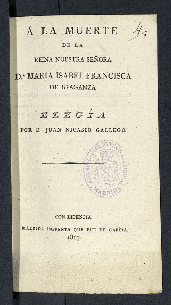 Miniatura de Á la muerte de la Reina Nuestra Señora Dª Maria Isabel Francisca de Braganza : elegía