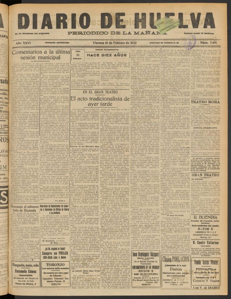 Miniatura de Diario de Huelva : periódico independiente del 10 de febrero de 1933