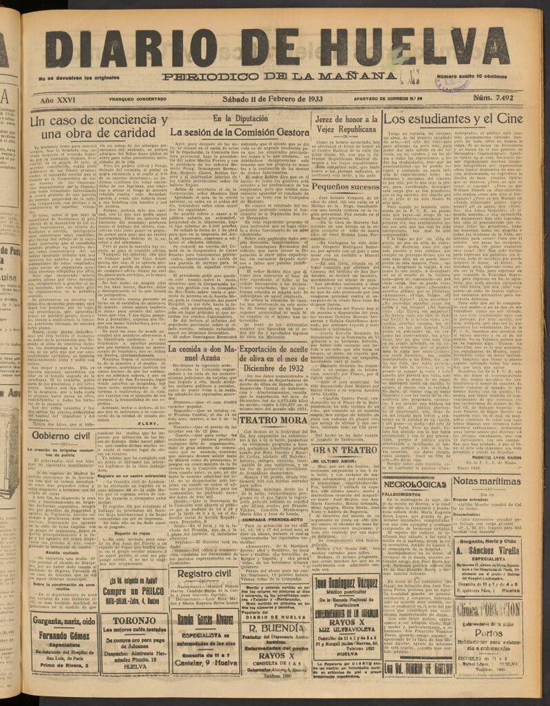 Miniatura de Diario de Huelva : periódico independiente del 11 de febrero de 1933