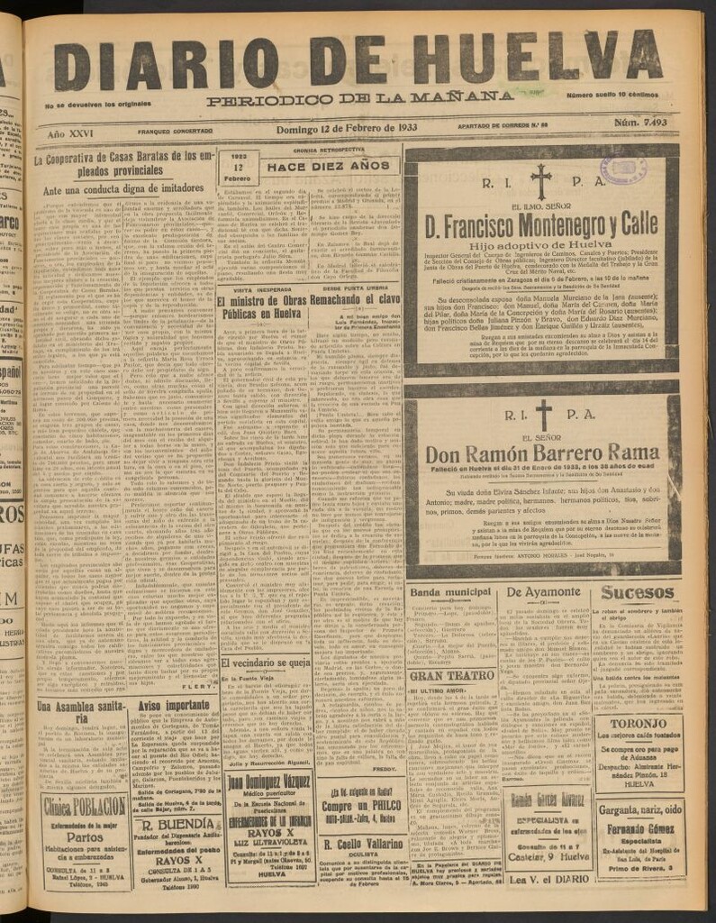 Miniatura de Diario de Huelva : periódico independiente del 12 de febrero de 1933