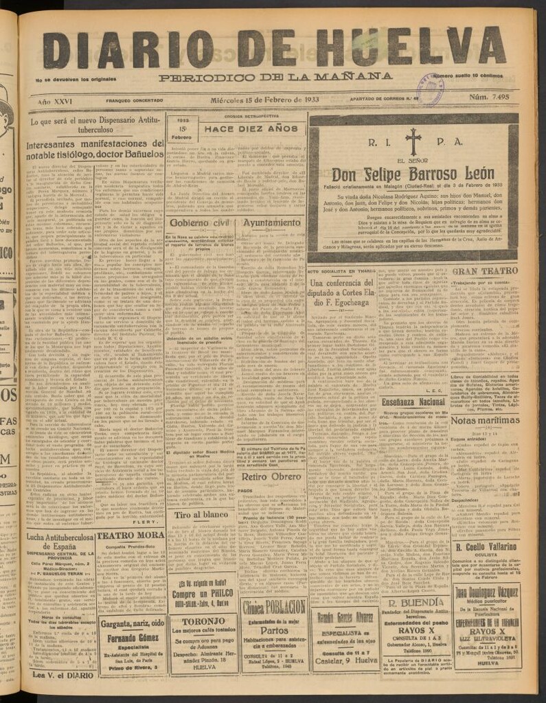 Miniatura de Diario de Huelva : periódico independiente del 15 de febrero de 1933