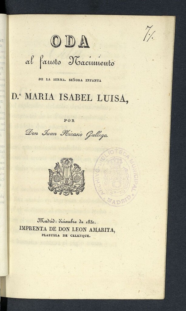 Miniatura de Oda al fausto Nacimiento de la Serma. Señora Infanta Dª. Maria Isabel Luisa