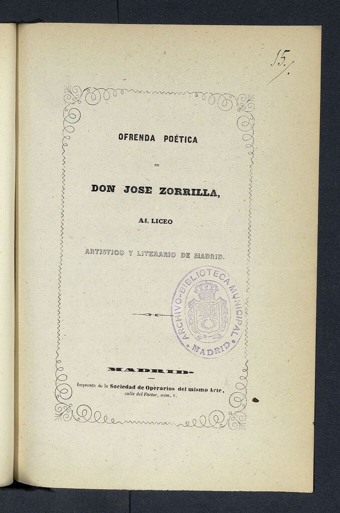 Miniatura de Ofrenda poética de... José Zorrilla al Liceo Artístico y Literario de Madrid