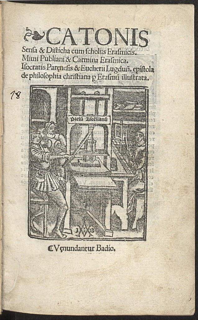 Miniatura de Catonis Sensa & Disticha cum scholiis Erasmicis. Mimi Publiani & Carmina Erasmica. Isocratis Parenesis & Eucherri Lugdun[ensis] epistola de philosophia christiana p[er] Erasmi illustrata