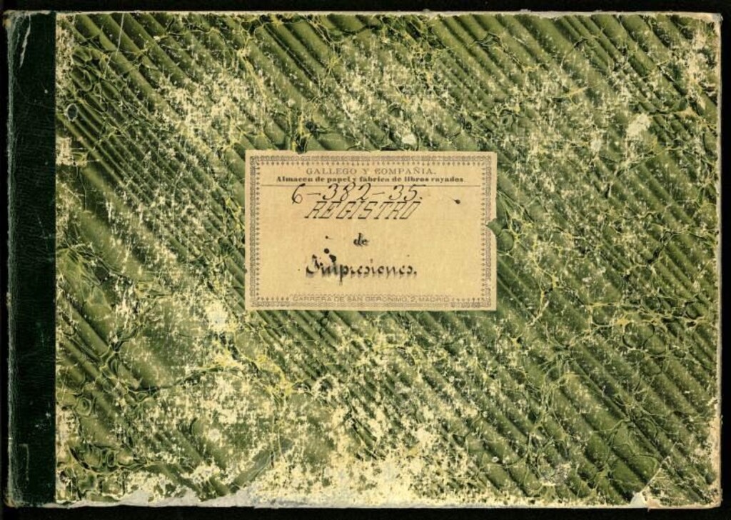 Miniatura de Registro de Impresiones mandados hacer en la Imprenta de San Bernardino. Da principio en 6 de Diciembre de 1869.