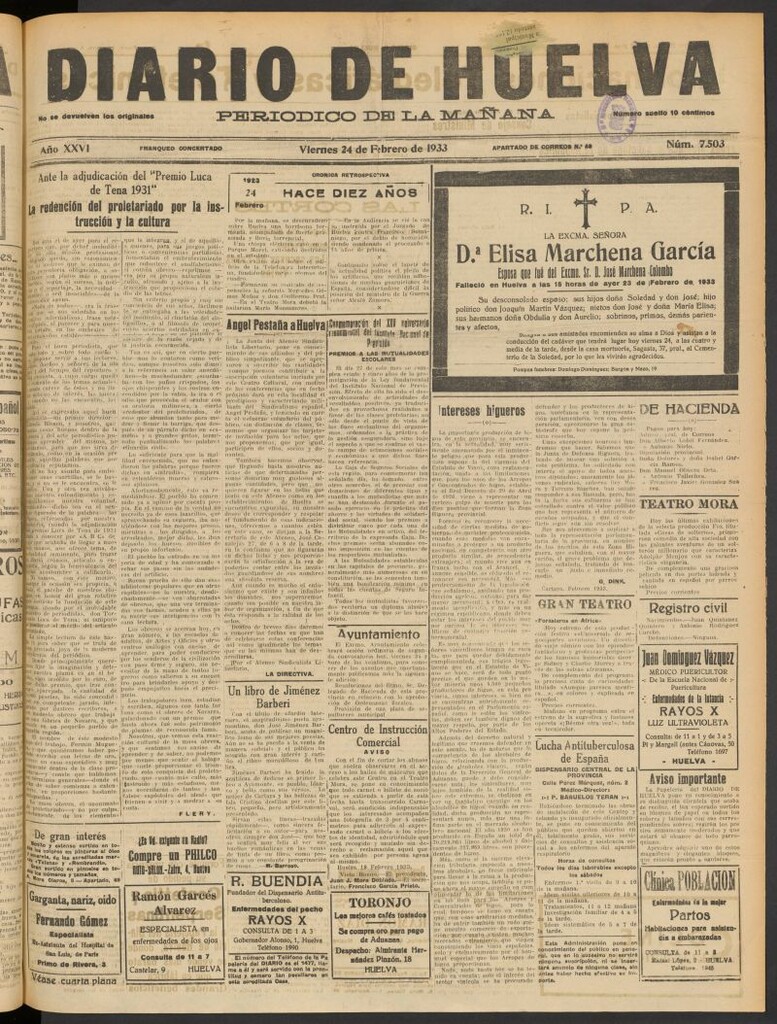 Miniatura de Diario de Huelva : periódico independiente del 24 de febrero de 1933
