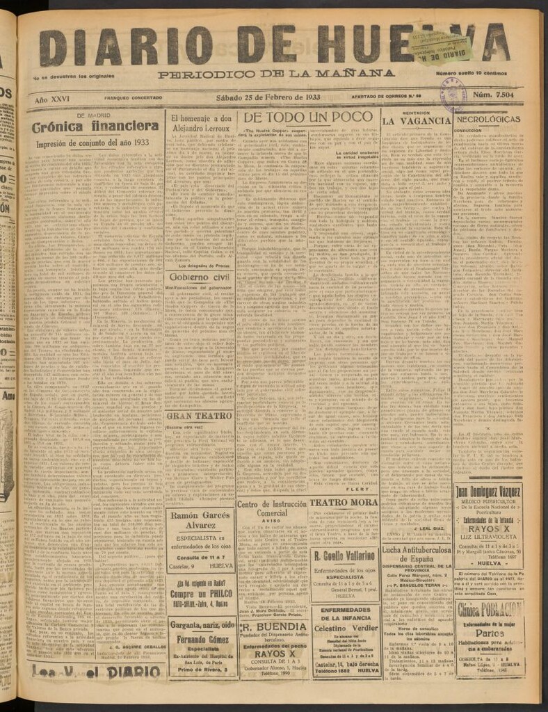 Miniatura de Diario de Huelva : periódico independiente del 25 de febrero de 1933