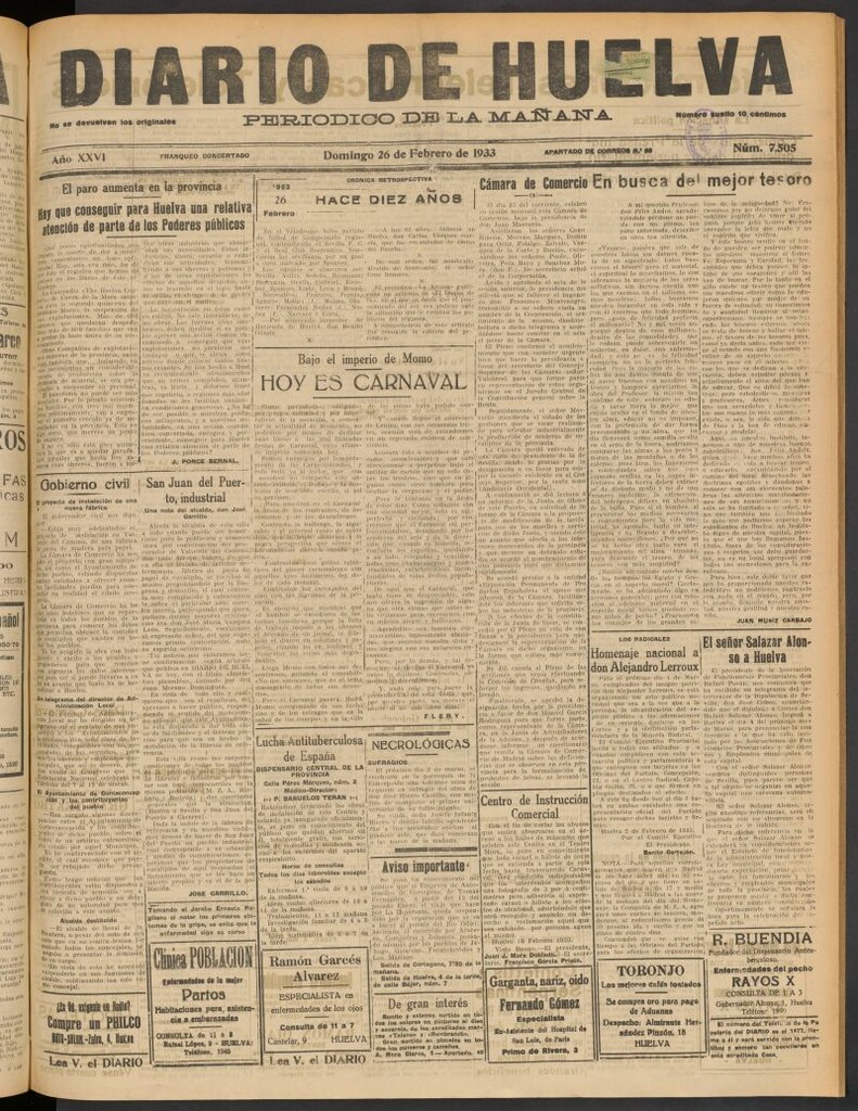 Miniatura de Diario de Huelva : periódico independiente del 26 de febrero de 1933
