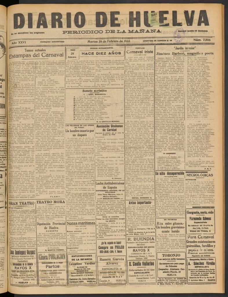 Miniatura de Diario de Huelva : periódico independiente del 28 de febrero de 1933