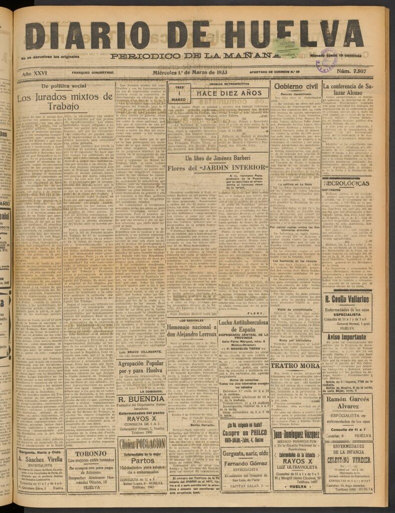 Miniatura de Diario de Huelva : periódico independiente del 1 de marzo de 1933