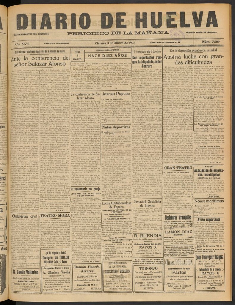 Miniatura de Diario de Huelva : periódico independiente del 3 de marzo de 1933