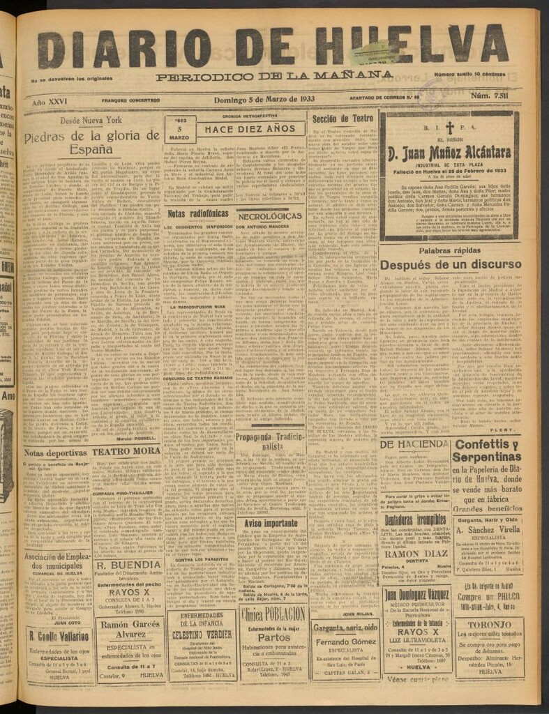 Miniatura de Diario de Huelva : periódico independiente del 5 de marzo de 1933