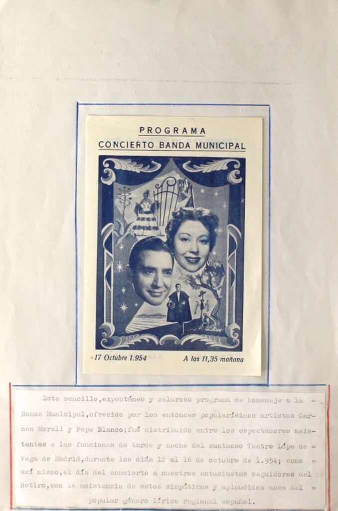 Miniatura de Programa oficial de concierto de la Banda Municipal de Madrid. Parque de Madrid 17 de octubre de 1954