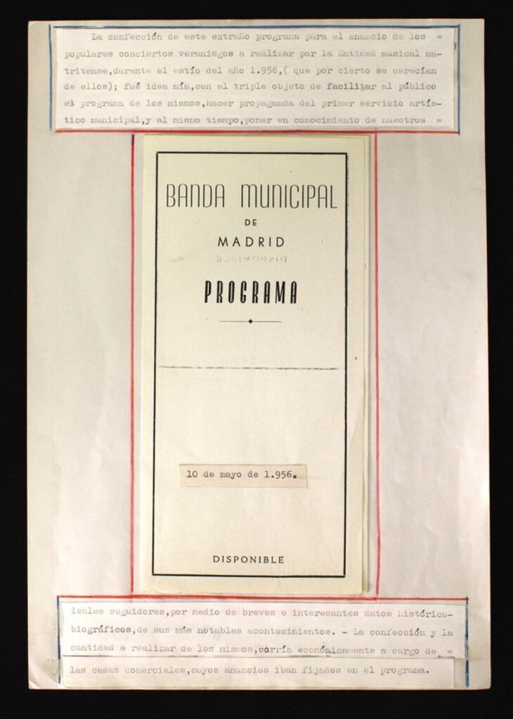 Miniatura de Programa oficial de concierto de la Banda Municipal de Madrid. Avenida del Generalísimo, 10 de mayo de 1956