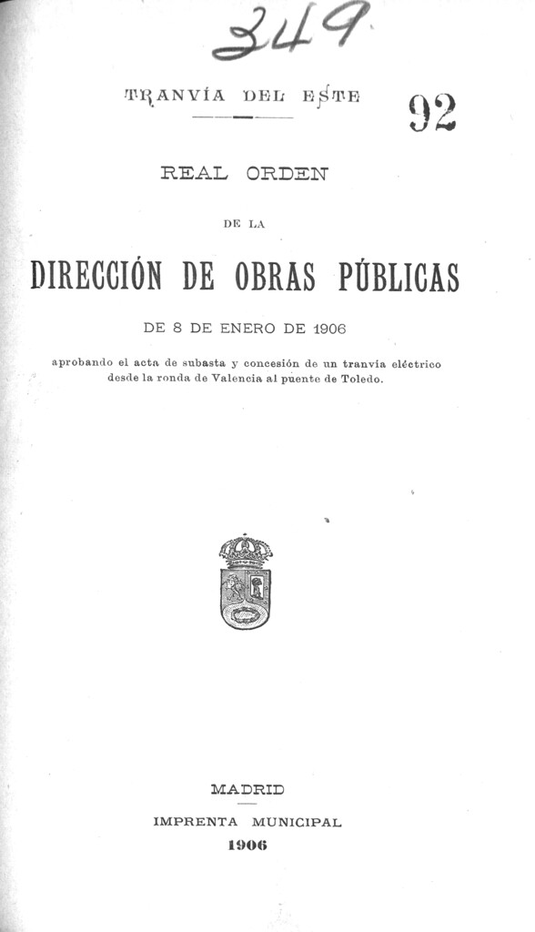 Miniatura de Tranvía del este. Real Orden de la Dirección de Obras Públicas de 8 de enero de 1906