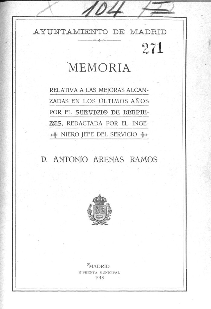 Miniatura de Memoria relativa a las mejoras alcanzadas en los últimos años por el Servicio de limpiezas