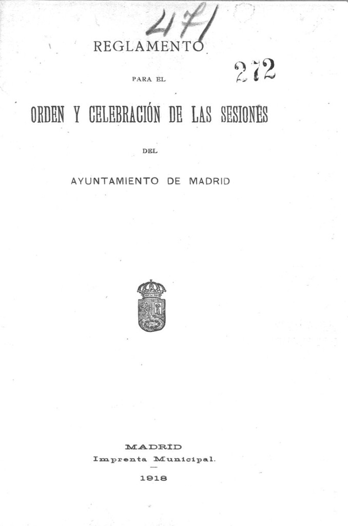 Miniatura de Reglamento para el orden y celebración de las sesiones del Ayuntamiento de Madrid