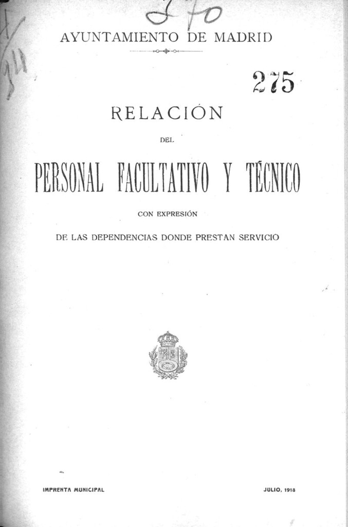 Miniatura de Relación del personal facultativo y técnico con expresión de las dependencias donde prestan servicio