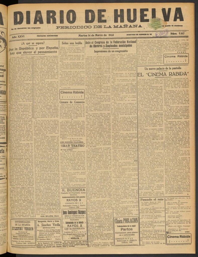 Miniatura de Diario de Huelva : periódico independiente del 14 de marzo de 1933