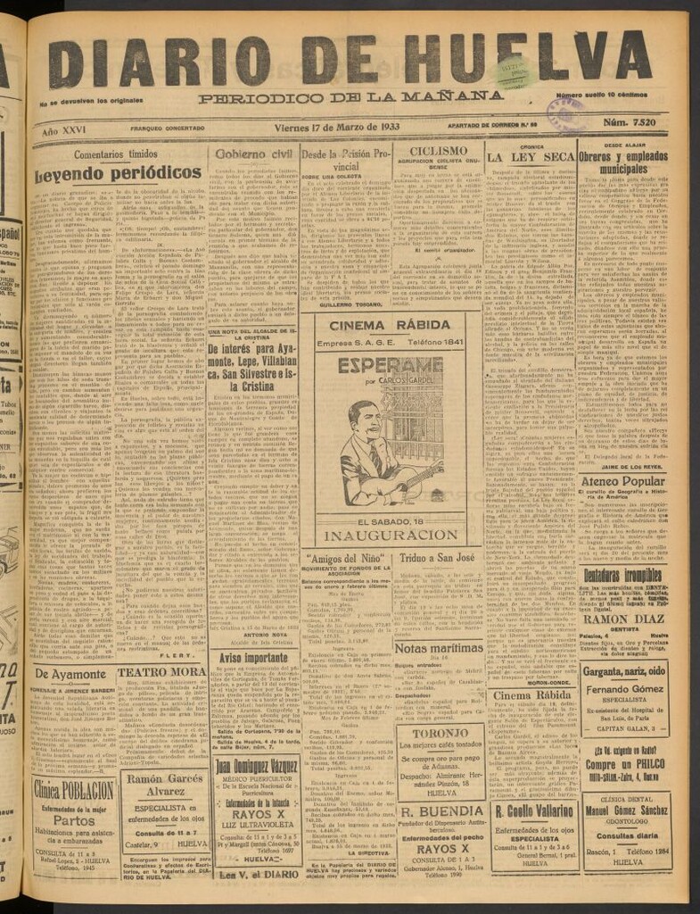Miniatura de Diario de Huelva : periódico independiente del 17 de marzo de 1933