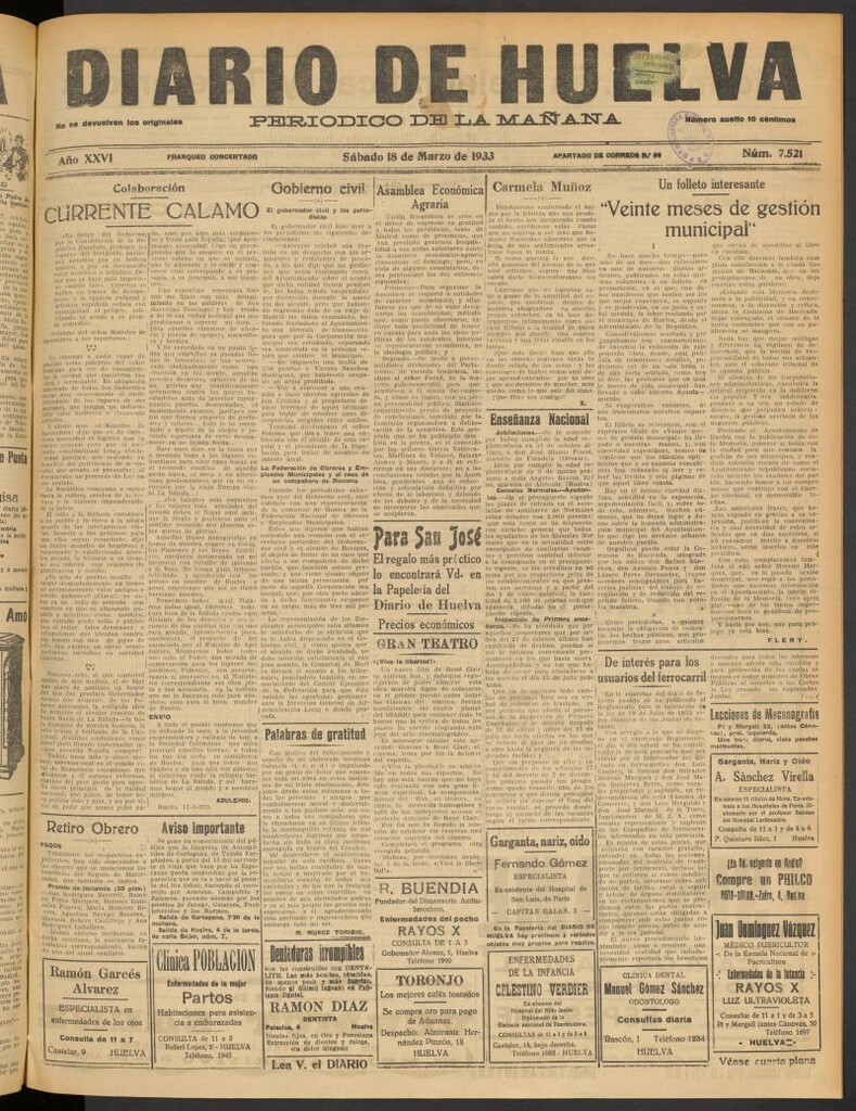 Miniatura de Diario de Huelva : periódico independiente del 18 de marzo de 1933