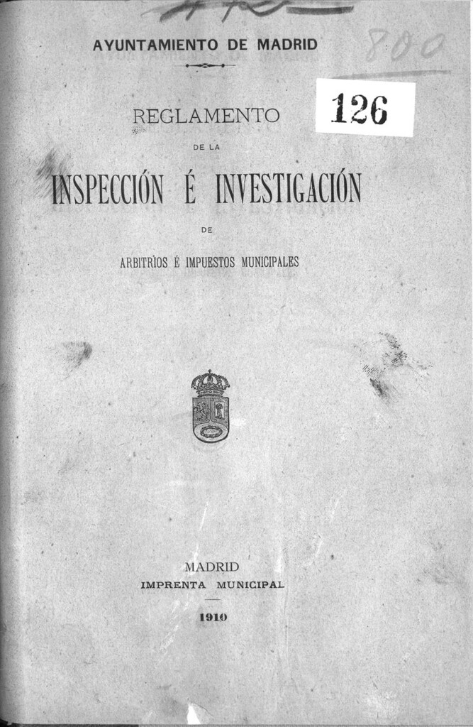 Miniatura de Reglamento de la inspección e investigación de arbitrios e impuestos municipales