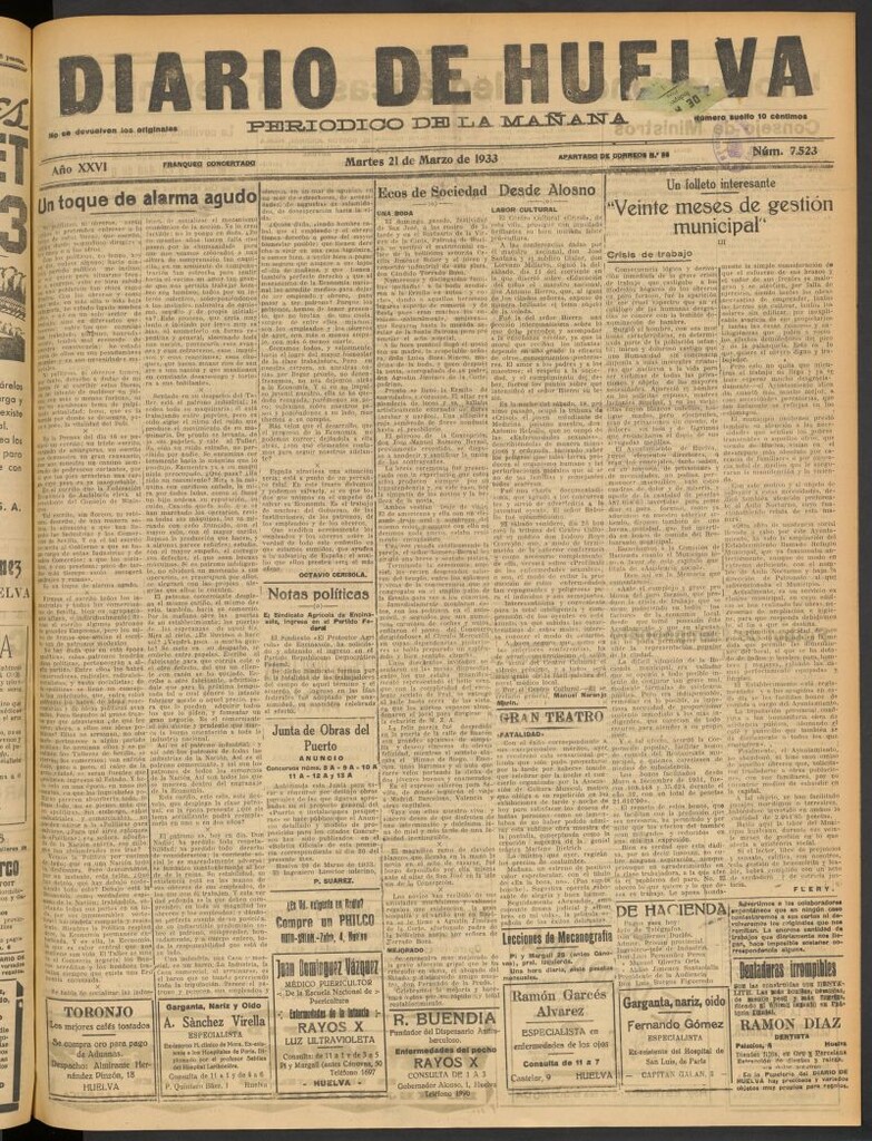 Miniatura de Diario de Huelva : periódico independiente del 21 de marzo de 1933