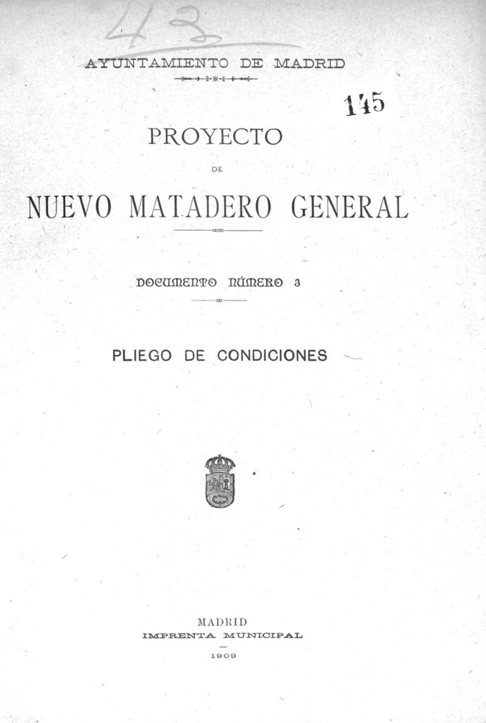 Miniatura de Proyecto de nuevo matadero general. Documento Nº 3. Pliego de condiciones
