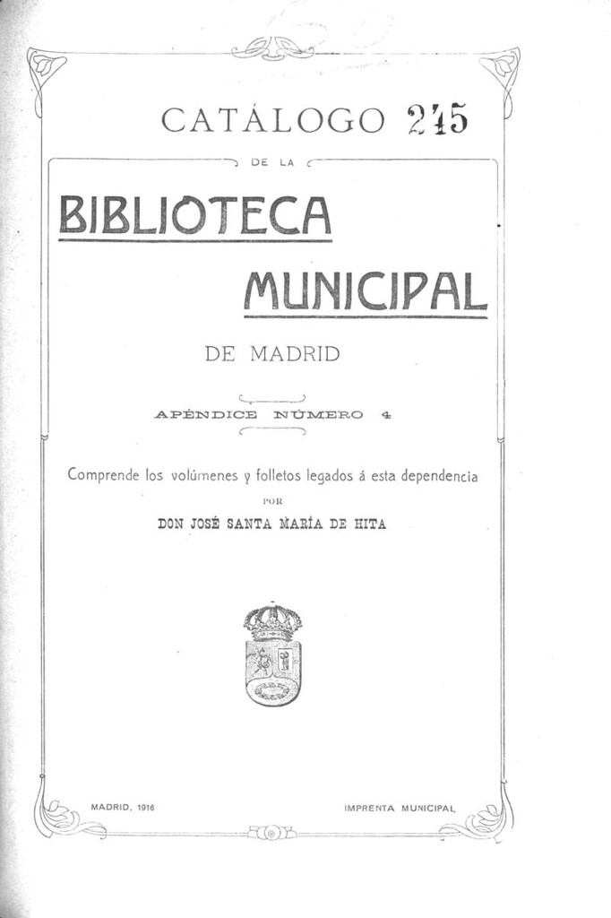 Miniatura de Catálogo de la Biblioteca Municipal de Madrid. Apendice 4. Comprende los volumenes y folletos legados a esta dependencia.