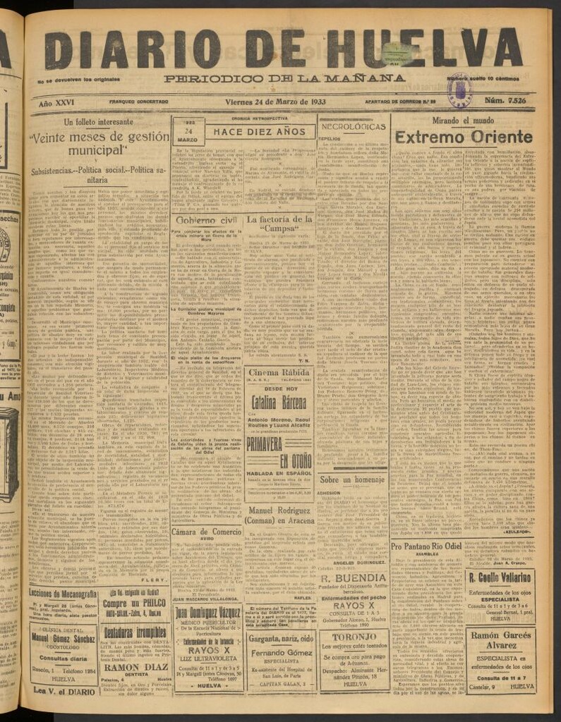 Miniatura de Diario de Huelva : periódico independiente del 24 de marzo de 1933