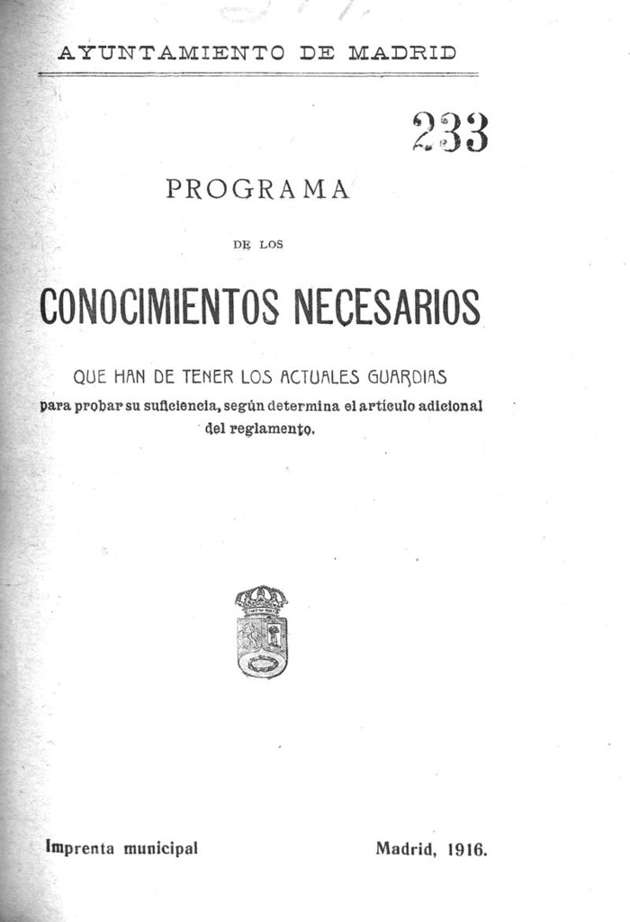 Miniatura de Programa de los conocimiento necesarios que han de tener los actuales guardias para probar su suficiencia, según determina el artículo adicional del reglamento.