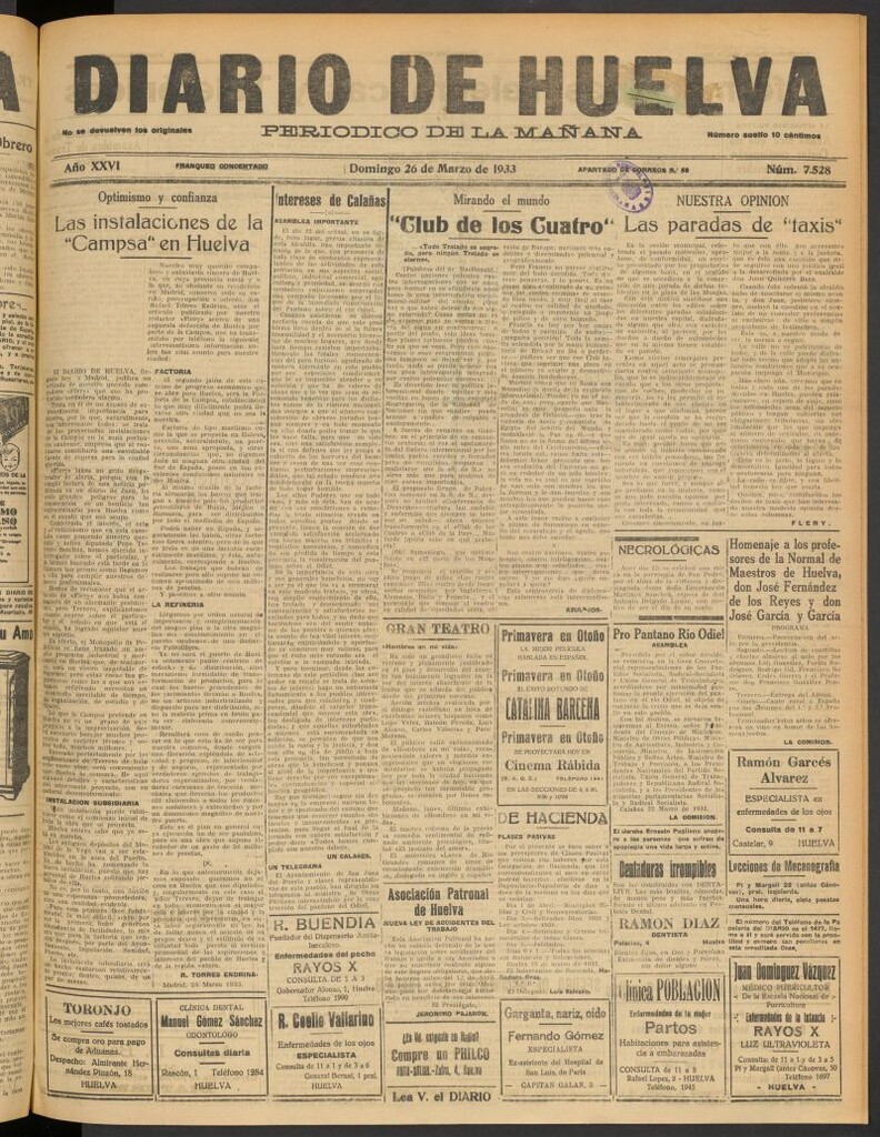 Miniatura de Diario de Huelva : periódico independiente del 26 de marzo de 1933