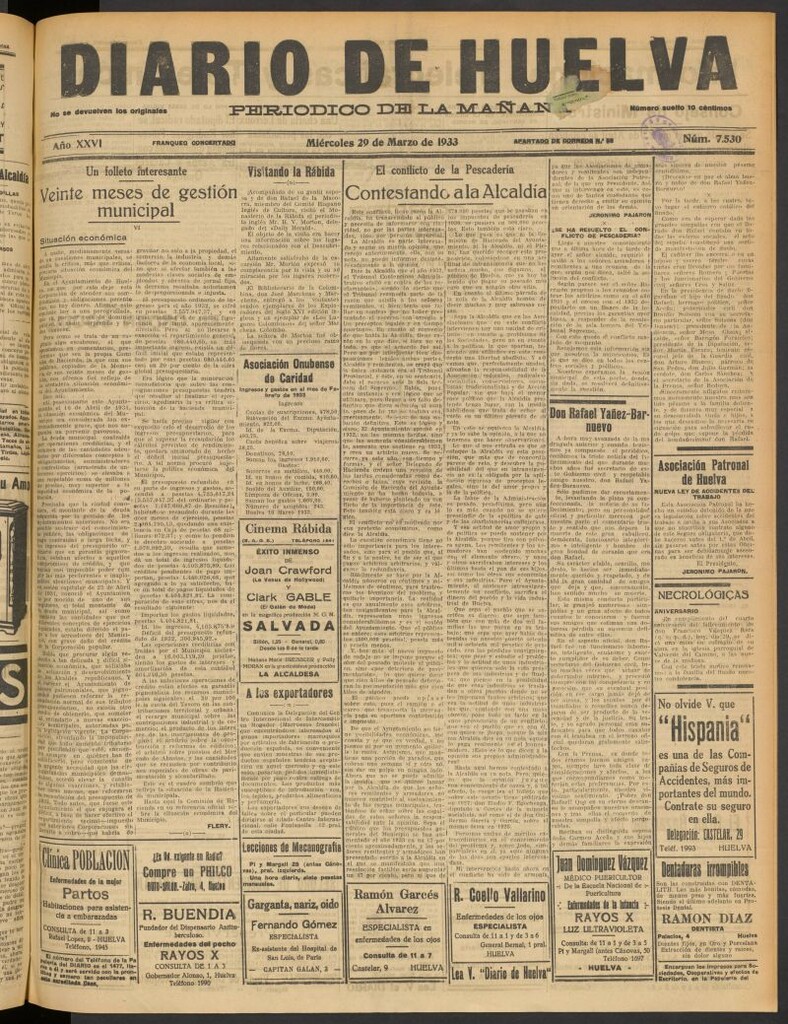 Miniatura de Diario de Huelva : periódico independiente del 29 de marzo de 1933